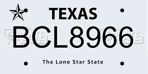 BCL8966 Texas License Plate