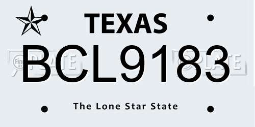 BCL9183 Texas License Plate