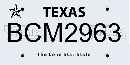 BCM2963 Texas License Plate