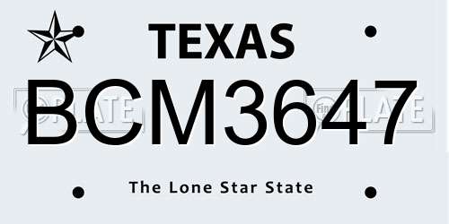 BCM3647 Texas License Plate