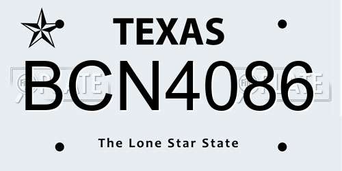 BCN4086 Texas License Plate
