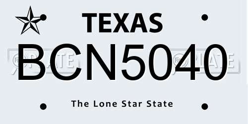 BCN5040 Texas License Plate
