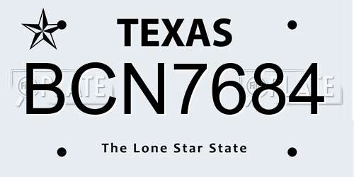 BCN7684 Texas License Plate