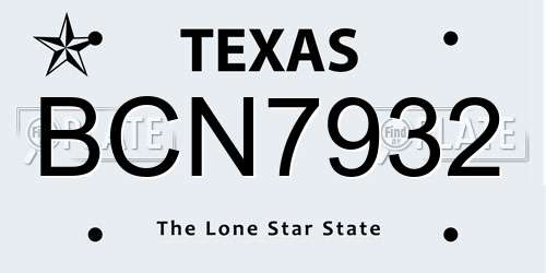 BCN7932 Texas License Plate