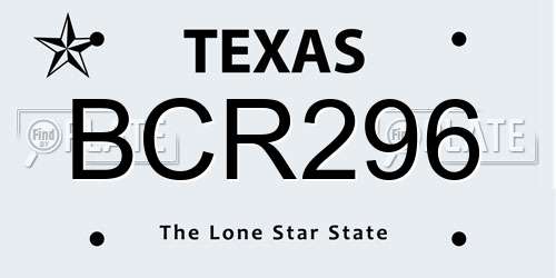 BCR296 Texas License Plate