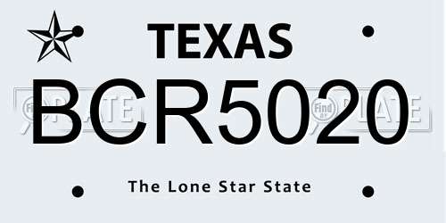 BCR5020 Texas License Plate