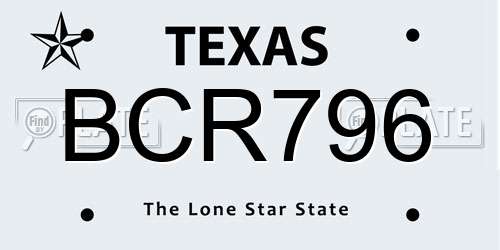 BCR796 Texas License Plate