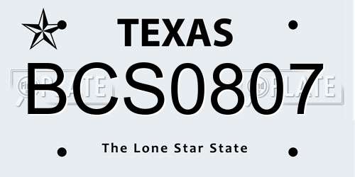 BCS0807 Texas License Plate