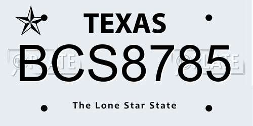 BCS8785 Texas License Plate