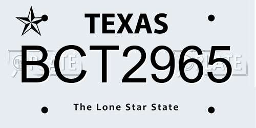BCT2965 Texas License Plate