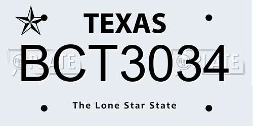 BCT3034 Texas License Plate