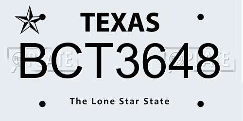 BCT3648 Texas License Plate