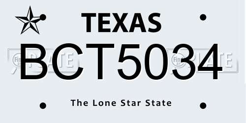 BCT5034 Texas License Plate