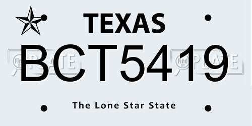 BCT5419 Texas License Plate