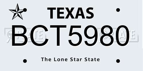 BCT5980 Texas License Plate