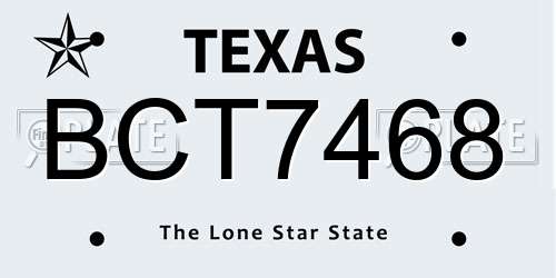 BCT7468 Texas License Plate