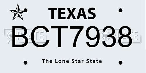 BCT7938 Texas License Plate