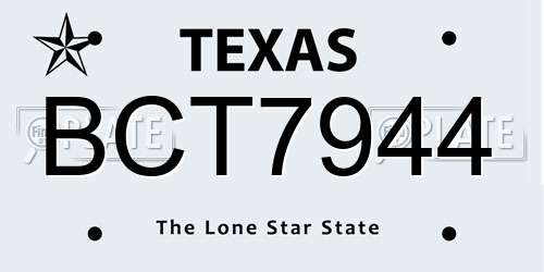 BCT7944 Texas License Plate