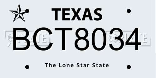 BCT8034 Texas License Plate