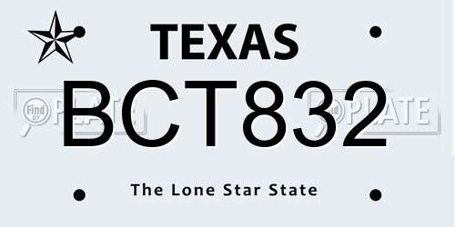 BCT832 Texas License Plate