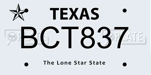BCT837 Texas License Plate