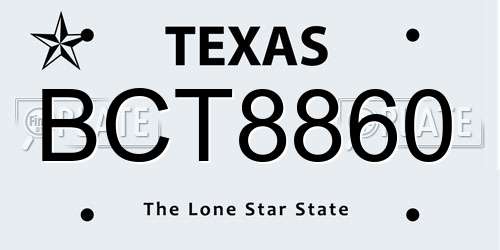 BCT8860 Texas License Plate