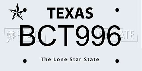 BCT996 Texas License Plate