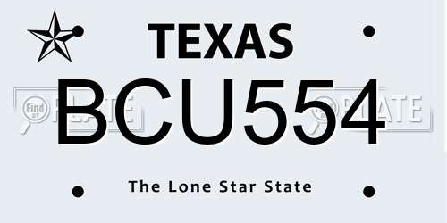 BCU554 Texas License Plate