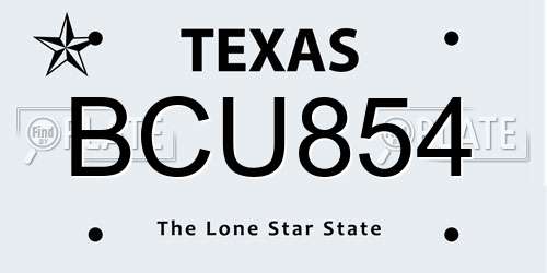 BCU854 Texas License Plate