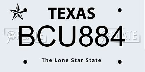 BCU884 Texas License Plate