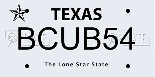 BCUB54 Texas License Plate