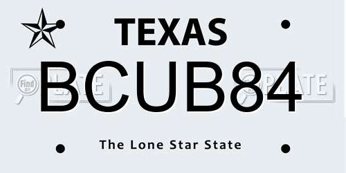 BCUB84 Texas License Plate