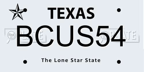 BCUS54 Texas License Plate
