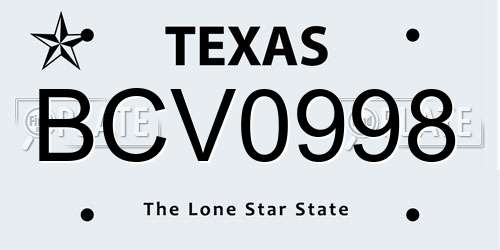 BCV0998 Texas License Plate