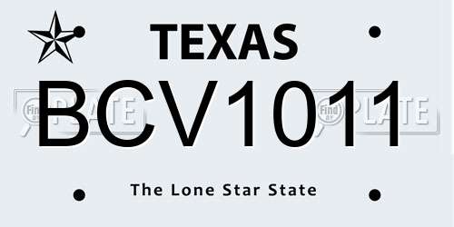 BCV1011 Texas License Plate