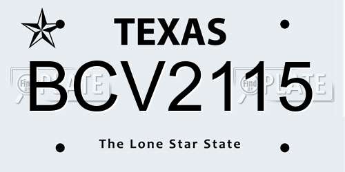 BCV2115 Texas License Plate