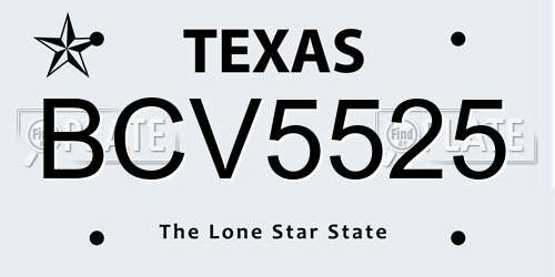 BCV5525 Texas License Plate