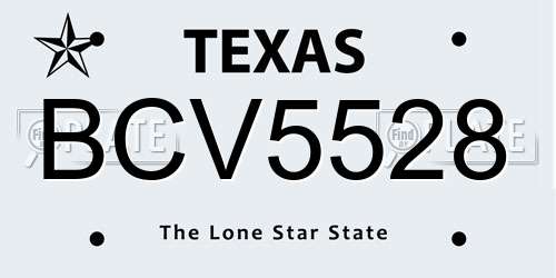BCV5528 Texas License Plate