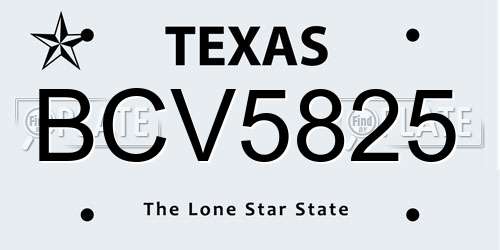 BCV5825 Texas License Plate