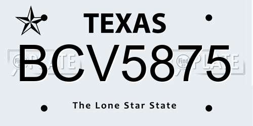 BCV5875 Texas License Plate