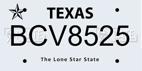 BCV8525 Texas License Plate