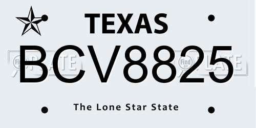 BCV8825 Texas License Plate