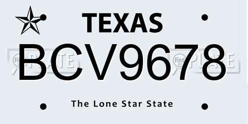 BCV9678 Texas License Plate