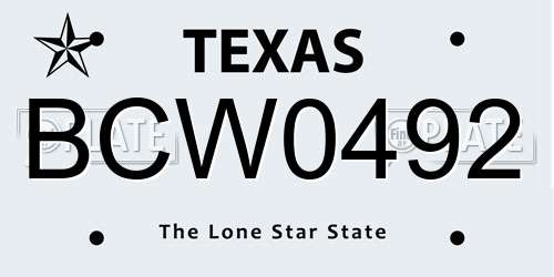 BCW0492 Texas License Plate