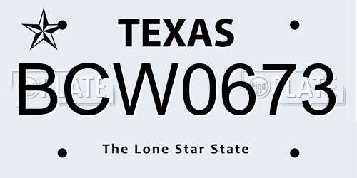 BCW0673 Texas License Plate