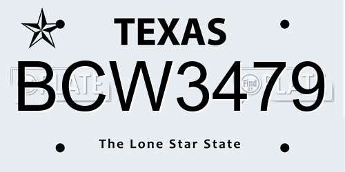 BCW3479 Texas License Plate