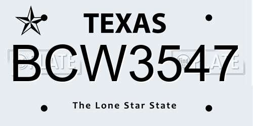 BCW3547 Texas License Plate