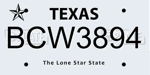 BCW3894 Texas License Plate