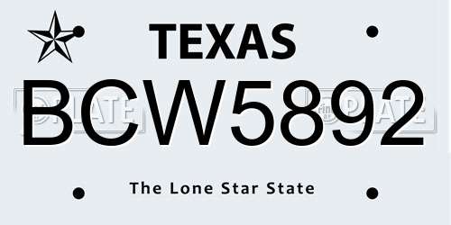 BCW5892 Texas License Plate