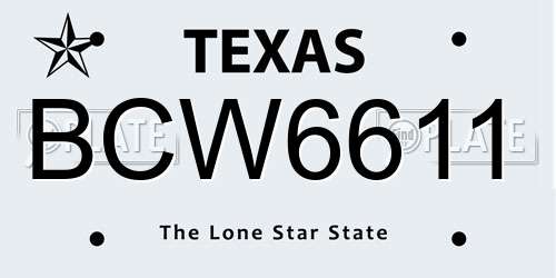 BCW6611 Texas License Plate